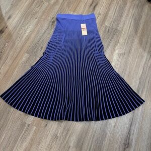 Nanette Lepore Blue and Black Pleated Midi Skirt
